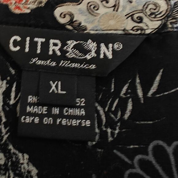 Citron Santa Monica 100% Silk Black Oriental Patterned Blouse Sz XL - Picture 10 of 10